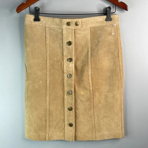 VINTAGE Y2K Jano Suede Mini Skirt Tan Suede Button Down Pencil Straight Size 5 - Picture 9 of 9